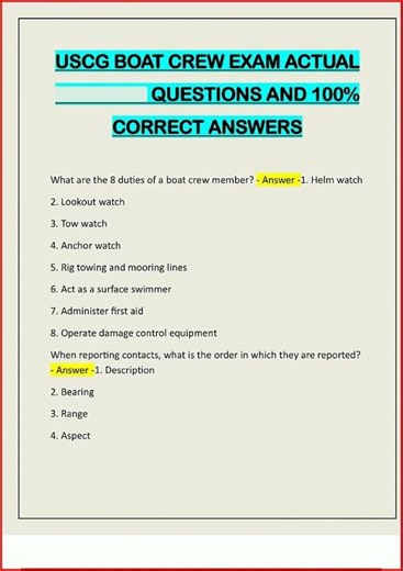 Uscg Boat Crew Exam Actual Questions And 100 Correct Answers video