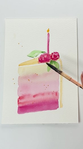 Watercolor Cake Painting Tutorial for Birthday Card