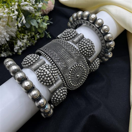 Antique Silver Indian Bangles: Floral Temple Jewelry Kada - Etsy