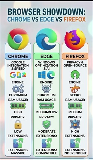 Browser Showdown 2026: Chrome vs Edge vs Firefox ⚔️ #shorts #chrome #edge #firefox