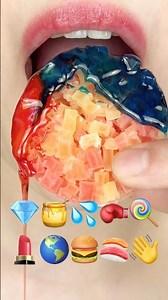 ASMR RED & BLUE EMOJI FOOD 💎🍯💦🥊🍭💄🌎🍔🍣👋 이모지 먹방 (sped up)