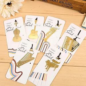 Musical Instrument Bookmark Gold Metal Bookmarks Exquisite Cute Bookmarks for Classical Instrument Lovers and Classical Music Lovers (6 Pcs)