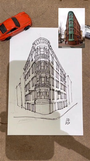 Day 27/30 ✍️ Corner building sketch with pen and ink. What should I sketch next?#SketchDaily #sketch