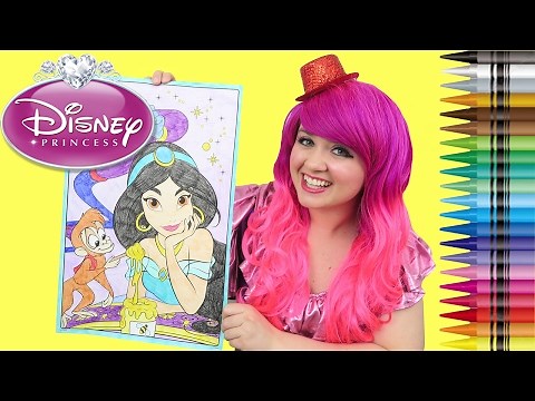 Coloring Princess Jasmine Aladdin GIANT Coloring Book Crayons | COLORING WITH KiMMi THE CLOWN