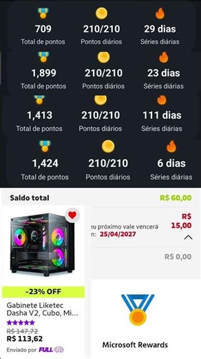 Dia 5 juntando pontos no Microsoft Rewards para montar um PC Gamer#microsoftrewards