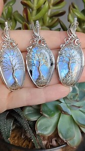 These 3 new sterling silver Rainbow Moonstone pendants have been added to my website www.OxanaCrafts.com #wirewrap #riojeweler #treeoflifependant #treependant | OxanaCrafts