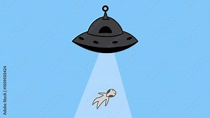 ufo in the sky. Flying saucer with light beam abducting aliens.