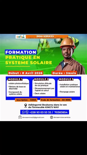 🚧 Stage pratique en cours avec nos étudiants ! ☀️🔋 Ici, nos apprenants de la dernière session sont en pleine pratique des installations solaires sur le terrain. Chez nous, la formation ne se limite pas à la théorie : nous formons des techniciens capables de travailler réellement sur les installations. 🎯 Notre objectif : former des professionnels capables de rendre l’énergie disponible dans chaque maison et dans chaque localité. 📢 Les inscriptions pour la prochaine session sont déjà ouvertes 