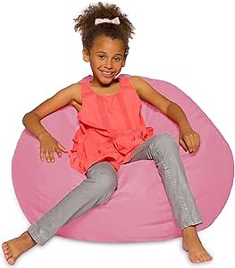Big Comfy Bean Bag Chair: Posh Large Beanbag Chairs with Removable Cover for Kids, Teens and Adults - Polyester Cloth Puff Sack Lounger Furniture for All Ages - 27 Inch - Solid Pink