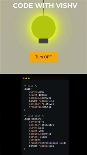 Creating Amazing Glow Lamp On Off Button Lamp|Using HTML, CSS & JavaScript. #codewithvishv