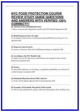 NYC FOOD PROTECTION COURSE REVIEW STUDY GUIDE QUESTIONS AND ANSWERS WITH VERIFIED 100 CORRECT 636x88