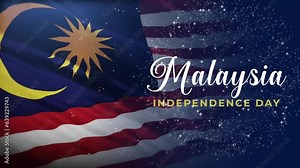 Malaysia Independence Day Animated Text with waving Malaysia flag and fireworks. Great for Introduction to Happy Malaysia Independence Day Around the world. 4K Animation Footage.