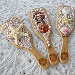 Handmade Seashell Hair Brush: Bamboo Paddle Brush With Starfish - Etsy
