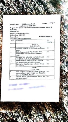 Java programming mst Question | semester exam | MST 2 | CU |