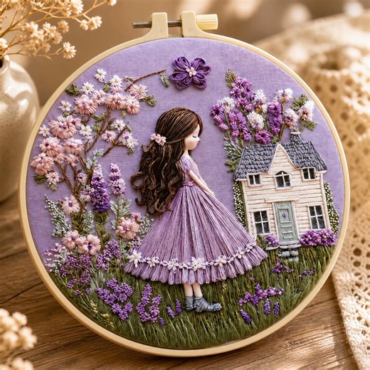 Hand Painted Needlepoint Canvas DIY, Floral Girl Hoop Art, Home Decor Craft Kit - Etsy