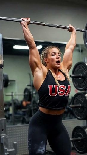 American Fitness Woman Shocks the Gym with a Powerful Overhead Deadlift 💪🔥