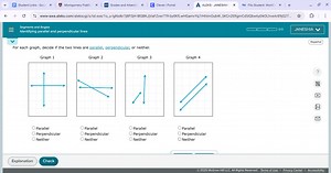 For each graph, decide if the two lines are parallel, perpendic... | Filo
