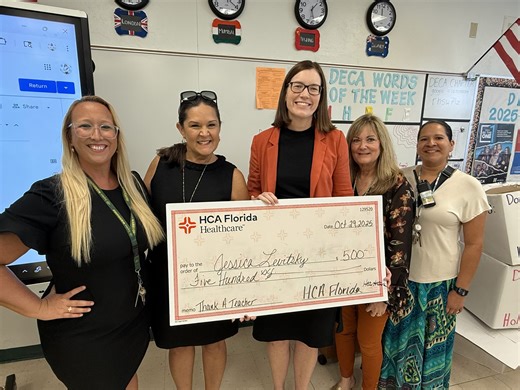 THANK A TEACHER 🌟 This week, we celebrate a Palm Beach County educator who is using her real-world experience to shape the next generation of business leaders. For her ability to connect the textbook to the boardroom and inspire her Jupiter Community High School Marketing Academy students, Jessica Levitsky is this week's "Thank a Teacher" winner. She receives a $500 check from our generous sponsor, HCA Florida Healthcare. Nominate an outstanding teacher at palmbeachschools.org/thankateacher | T