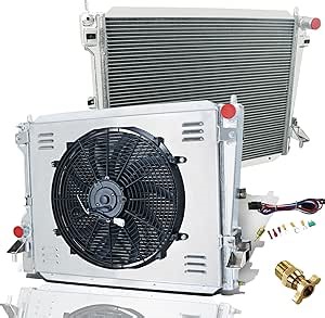 3 Row Core All Aluminum MC2789 Radiator + 120W 16" Fan w/Louver Shroud + Thermostat/Relay Wire Kit Compatible with 2005-2014 Ford Mustang Boss Shelby GT 3.7L 4.0L V6, 4.6L 5.0L V8 MT