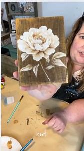 Simple, yet beautiful shelf sitter by Melissa of Junk & Craft Treasures! 🤍🍂 She's using our new Burgundy & Rust Floral Rub-on Transfer Set from our Fall 2025 collection. | Essential Stencil