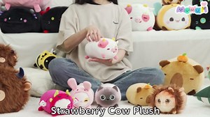 Mewaii Strawberry Cow Plush Toy 5PCS, Soft & Fluffy Mommy Cow with 4 Squishy Babies, Kawaii Huggable Stuffed Animal for Kids, Teens, Adults, Adorable Gift for Cuddles