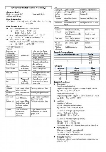 CIE IGCSE Chemistry (0654 Co-ordinated Science): Summary Sheet (downloadable) #cie #igcsechemistry