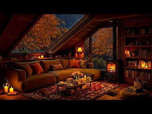 Slow Jazz in Cozy Autumn Hut Ambience 🍂 Heavy Rain & Fireplace Sounds for Relax, Study, Deep Sleep