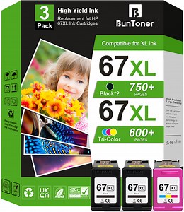 67XL Ink Cartridges for HP 67 Ink Cartridge Compatible for HP Printer Ink 67 for Deskjet 2755 4155 ( 2 Black and Tri-Color)