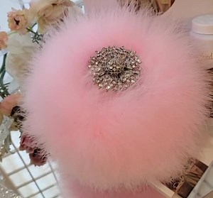 Powder Puff ~ Body Dusting Powder Puff ~ White Fur Puff With Pink Down Trim ~ Rhinestone Embellished Handle - Etsy