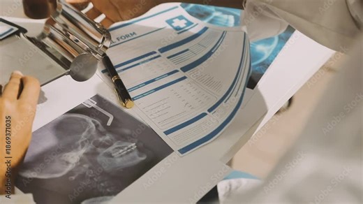Medical team meeting analyzing blood test results in hospital laboratory. Doctors and scientists in lab coats are having a discussion about blood test result, holding test tubes and taking notes.