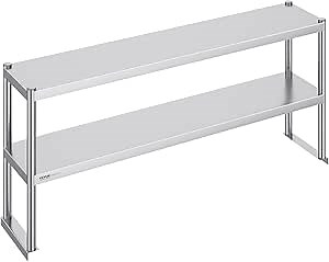 VEVOR Stainless Steel Overshelf, 12 x 60 Inch Double Deck Height Adjustable Prep Work Table for Kitchen, Restaurant and Workshop