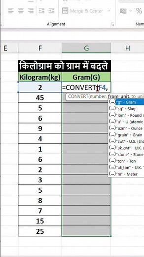 How to convert Kilogram(KG) Gram(G) in Excel #Excel