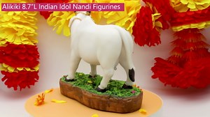 Indian God Wish-fulfilling Cow Statue- 8.7”L Indian Idol Kamadhenu Figurine Diwali Pooja Decor for Indian Man Woman Friends Family Diwali gifts Murti Pooja Item Home Office Mandir Temple Puja Item