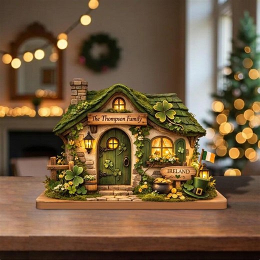 Personalized Irish Cottage Wooden Block Decor, St Patricks Day Lucky Shamrock House, Custom Family Name Shelf Decor, Ireland Theme Gift - Etsy