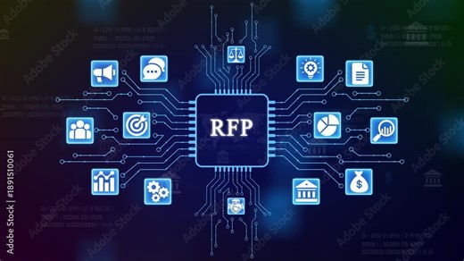 Request for Proposal R F P Process Flowchart with Business and Circuit Board business process