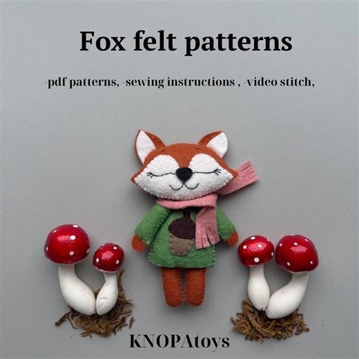 Fox Pdf Felt Pattern Woodland Animal Ornament Scandinavian Handmade Cute Plushie Stuffed Red Fox Toys Tutorial - Etsy