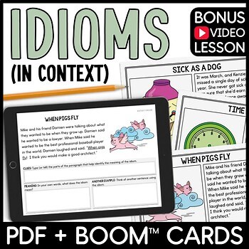 Idioms Context Figurative Language Worksheets BOOM CARDS Activity Speech Therapy