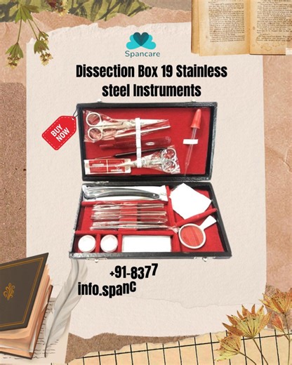 🧪🔬 Dissection Box – 19 Stainless Steel Instruments (Professional Grade) 🔬🧪 Upgrade your laboratory experience with our Dissection Box 19 Stainless Steel Instruments Set, specially designed for medical students, biology labs, schools, colleges, and research institutes. Crafted from premium-quality stainless steel, this complete dissection kit ensures precision, durability, and hygienic use for accurate practical learning and professional lab work. ✅ ✨ Key Features: ✔ 19 high-quality stainless