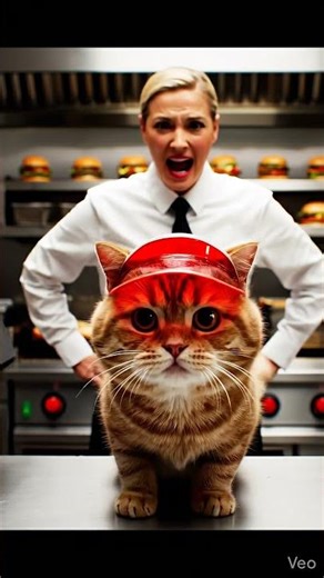 Cat working fast food restaurant 😺