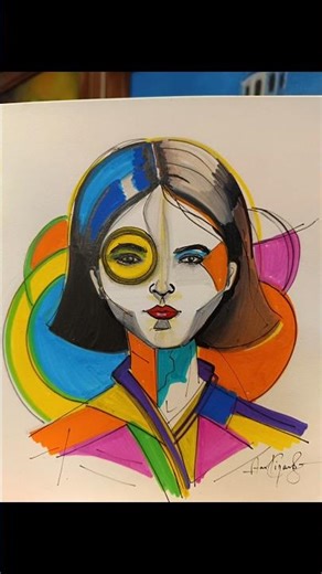 Pop Art Girl Portrait 🎨 Acrylic Marker Magic | Satisfying Modern Art #Shorts #art