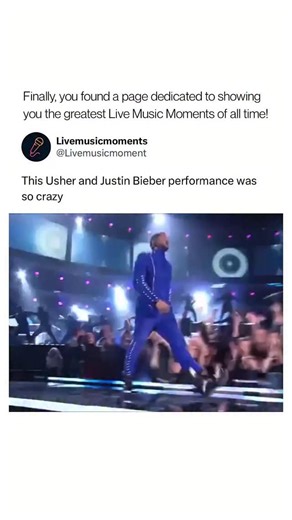 Live Music Moments on Instagram: "Justin Bieber joined Usher onstage at the 53rd Annual Grammy Awards in February 2011 for a high-energy performance that paired Bieber’s “Never Say Never” with Usher’s hit “OMG.” The moment symbolized their close mentor-protégé relationship, with Bieber, then 16, matching Usher’s choreography and stage presence in front of a global audience at one of music’s biggest nights. Usher played a key role in discovering and guiding Bieber’s early career after finding him