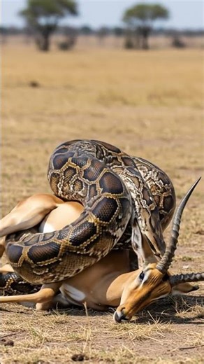 Giant Python Constricts an Impala in Vicious Attac! #snake #python #africanrockpython #impala