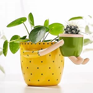 VIRTUNE Adorable Plant Pots. 5" Flower Pot & 2" Small Succulent Pot with Drainage. Small Plant Pots, Cute Pots for Plants, Succulent Planter (Light Yellow)