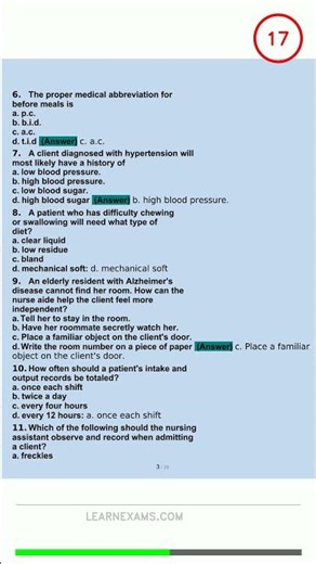 CNA State Practice Questions and Answers Answers5369