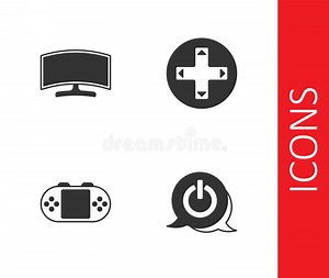 Set Power Button, Computer Monitor, Portable Video Game Console and Game Controller Joystick Icon. Vector Stock Vector - Illustration of desktop, controller: 256968516
