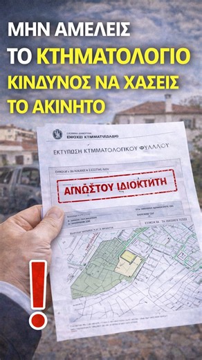 Σωκράτης Βαλτζόγλου on Instagram: "👉 Μέχρι το τέλος του 2026, έχεις προθεσμία να δηλώσεις σωστά την ιδιοκτησία σου στο Κτηματολόγιο. Αν το ακίνητο εμφανίζεται ως «ΑΓΝΩΣΤΟΥ ΙΔΙΟΚΤΗΤΗ», πρέπει να κινηθείς άμεσα. ⚠️ Υπάρχει φήμη ότι το Δημόσιο θα «πάρει» τα ακίνητα που δεν δηλώθηκαν εγκαίρως. Αυτό δεν ισχύει απόλυτα – υπάρχουν τρόποι να τα διεκδικήσεις, αλλά είναι πολύ πιο δαπανηροί και χρονοβόροι. 📌 Απόφαση του Πρωτοδικείου Αθηνών επέστρεψε ακίνητο σε ιδιοκτήτη, παρότι είχε καταχωρηθεί ως «αγνώσ