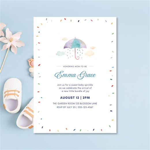 Baby Sprinkle Invitation Template Editable Canva Umbrella Baby Shower Invitation Watercolor Baby Sprinkle Invite Printable Instant Download