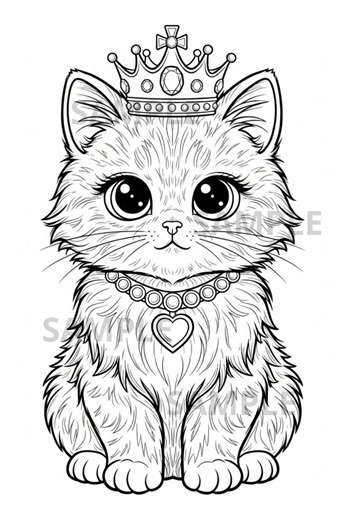 Princess Kitten Coloring Page Printable, Cute Cat in Royal Dress, Thick Bold Line Art, Kawaii Kitten Coloring Sheet for All Ages, PDF PNG - Etsy
