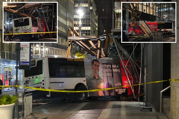 Out-of-control bus plows into Midtown Manhattan building
