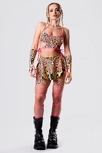 Trippy Rave Skirt, Rave Mini Skirt With Shorts, High-waisted Skort, Yellow Rave Outfit, Rave Set, Party Outfit, Festival Clothing, Rave Wear - Etsy